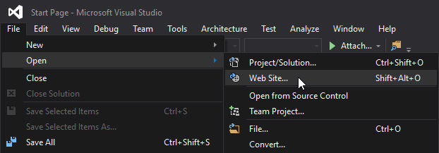 Visual Studio Open Site